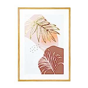 MDF Tablo, Palmiye Yaprağı, Doğal Ahşap Çerçeveli, Gold Kabartmalı, Somon-Kahverengi - 50x2,5x70 cm
