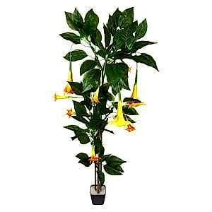 Yapay Ağaç, Datula-Boru Çiçeği, Gerçek Dokulu, Yeşil-Turuncu - 104 Yaprak, 10 Çiçekli, 160 cm