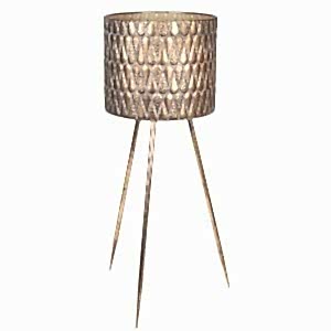 Metal Çiçeklik Saksı, Ayaklı, Kabartma Damla Desenli, Altın Eskitme - 33x88 cm