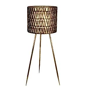 Metal Çiçeklik Saksı, Kabartma Damla Desenli, Altın Eskitme - 28x77,5 cm
