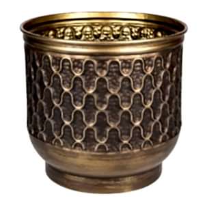 Metal Çiçeklik Saksı, Kabartma Desenli, Kahverengi - 39x35 cm