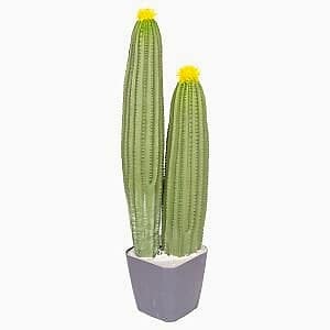 Yapay Kaktüs, Saksılı, Sarı Çiçekli - 58 cm