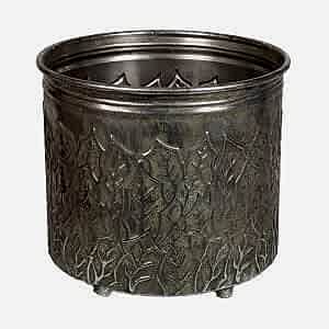 Metal Saksı Ayaklı Ağaç Dalları Figürlü Gümüş Eskitme 37,5x32 Cm.