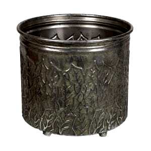 Metal Saksı Ayaklı Ağaç Dalları Figürlü Gümüş Eskitme 31,5x28 Cm.