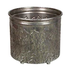 Metal Saksı Ayaklı Ağaç Dalları Figürlü Gümüş Eskitme 24,5x24 Cm.