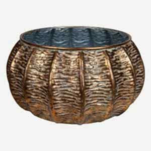 Metal Saksı Kabartma Desenli Gold Eskitme 48x24 Cm.