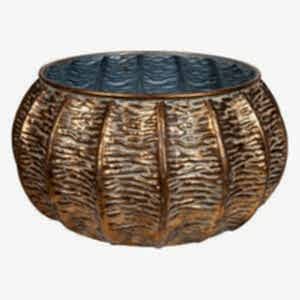 Metal Saksı Kabartma Desenli Gold Eskitme 34,5x22 Cm.