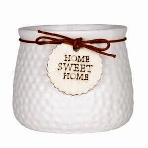 Seramik Saksı, 'Home Sweet Home' Aksesuarlı, Beyaz - 10,5x8 cm