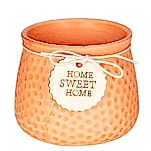 Seramik Saksı, 'Home Sweet Home' Aksesuarlı, Turuncu - 10,5x8 cm