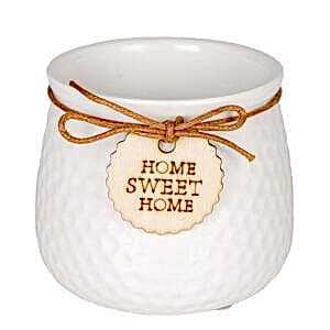 Seramik Saksı, 'Home Sweet Home' Aksesuarlı, Beyaz - 8,5x7 cm