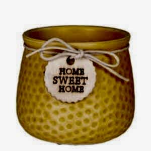 Seramik Saksı, 'Home Sweet Home' Aksesuarlı, Sarı - 8,5x7 cm