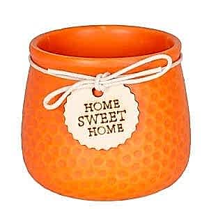 Seramik Saksı, 'Home Sweet Home' Aksesuarlı, Turuncu - 8,5x7 cm