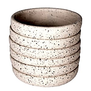 Beton Saksı, Yatay Kabartma Çizgili, Krem - 12x10 cm