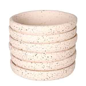 Beton Saksı, Yatay Kabartma Çizgili, Krem - 10x8 cm