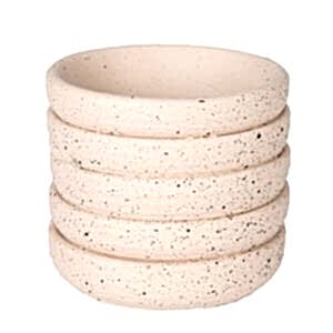 Beton Saksı, Yatay Kabartma Çizgili, Krem - 7,5x7 cm