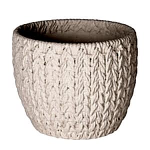 Beton Saksı, Örgü Desenli, Beyaz - 14x13 cm
