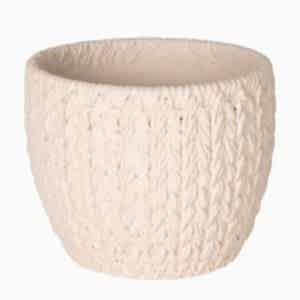 Beton Saksı, Örgü Desenli, Beyaz - 12x10,5 cm