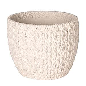 Beton Saksı, Örgü Desenli, Beyaz - 11x8,5 cm