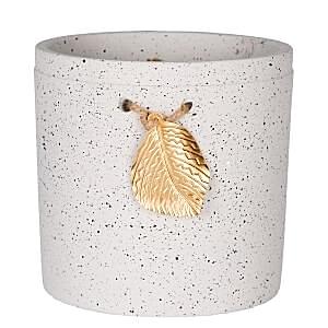 Seramik Saksı, Gold Yaprak Aksesuarlı, Beyaz - 13,5x13 cm