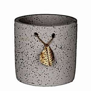 Seramik Saksı, Gold Yaprak Aksesuarlı, Beyaz - 10,5x10,2 cm