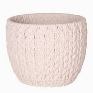 Beton Saksı, Örgü Desenli, Krem - 14x13 cm