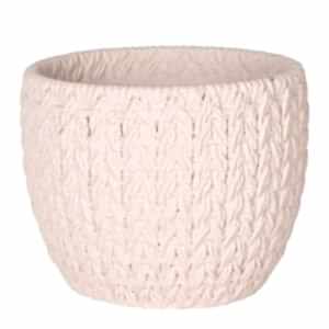 Beton Saksı, Örgü Desenli, Krem - 12x10,5 cm