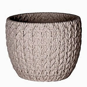 Beton Saksı, Örgü Desenli, Krem - 11x8,5 cm
