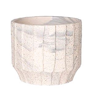 Seramik Saksı, Gri Desenli, Bej-Gri - 12x10 cm
