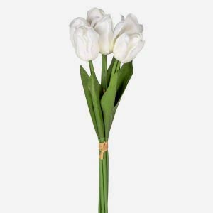 Yapay Çiçek, Lale Demet, Islak Dokulu, Beyaz - 44 cm