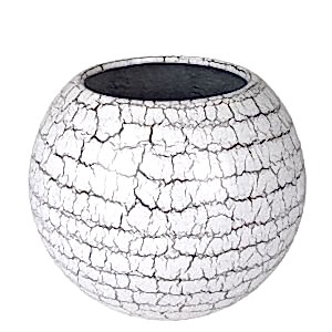 Fiber Saksı, Küre, Beyaz Siyah Çatlak Model - 42x34 cm
