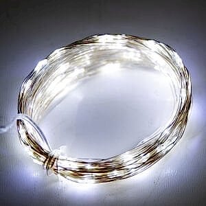 Yılbaşı Led-Peri Işık, Beyaz Işık - 100 Ledli, USB Girişli, Pilli, Şeffaf Kablo, 10 Metre