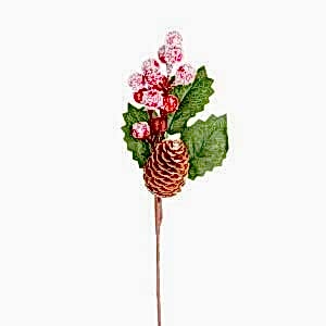 Yılbaşı Çiçeği, Pike, Karlı, Berry, Kozalaklı, Kırmızı-Yeşil - 28 cm