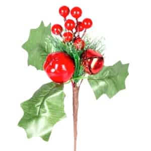 Yılbaşı Süsü, Pike Berry, Kırmızı-Yeşil - Elmalı, Kar Efektli, Çıngıraklı, 22 cm