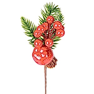 Yılbaşı Süsü, Pike Berry, Kırmızı-Yeşil - Elmalı, Kozalaklı, 22 cm