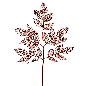 Yapay Yaprak Dal, Simli, Kırmızı - 90 cm