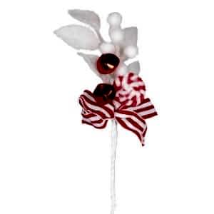 Yılbaşı Çiçeği, Pike Berry, Şeker Figürlü, Çanlı, Kırmızı-Beyaz - 25 cm