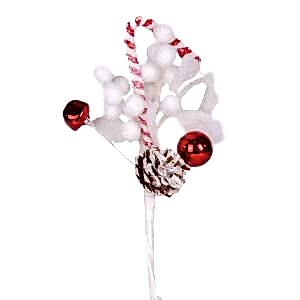 Yılbaşı Çiçeği, Pike Berry, Çanlı, Baston Şeker, Toplu, Kozalaklı, Beyaz - 25 cm