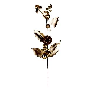 Yılbaşı Çiçeği, Pike Berry, Gold Simli, Renkli Kozalaklı, Toplu, Çanlı, Gold - 65 cm