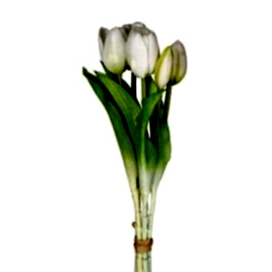 Yapay Lale Demet, Beyaz - 3 Çiçek, 2 Tomurcuklu, 33 cm