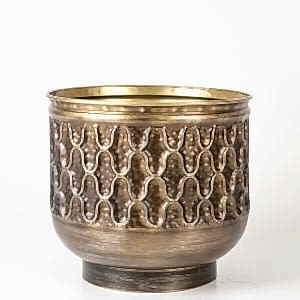 Metal Çiçeklik Saksı, Kabartma Desenli, Kahverengi - 32x28,5x32 cm