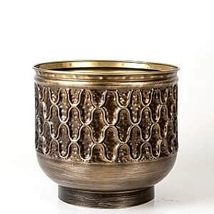 Metal Çiçeklik Saksı, Kabartma Desenli, Kahverengi - 25x23x25 cm