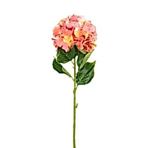 Yapay Çiçek, Ortanca, Tek Dal, Büyük Boy, Pembe-Sarı - 78 cm