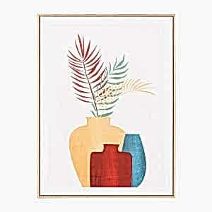 Kanvas Tablo, Vazo ve Çiçekler Figürlü, Doğal Ahşap Çerçeveli, Kırmızı-Turuncu - 60x3x80 cm