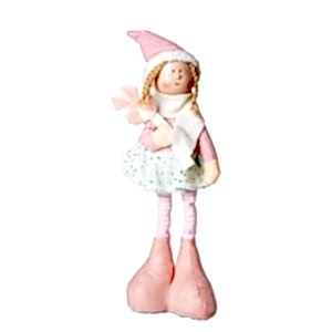Yılbaşı Süsü, Ayakta Peri Figürü, Pembe-Beyaz - Şeker Tutan, 17x44 cm