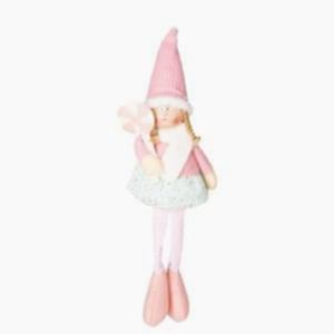 Yılbaşı Süsü, Oturan Peri Figürü, Pembe-Beyaz - Şeker Tutan, 17x53 cm