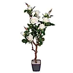 Yapay Gül Ağacı, Yeşil-Beyaz - 96 cm