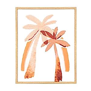 MDF Tablo, Palmiye Ağacı, Doğal Ahşap Çerçeveli, Somon-Kahverengi - 40x1,8x50 cm