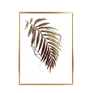 Kanvas Tablo, Palmiye Yaprağı, Gold Renk Ahşap Çerçeveli, Gold Kabartmalı, Gold-Beyaz - 45x2,5x60 cm