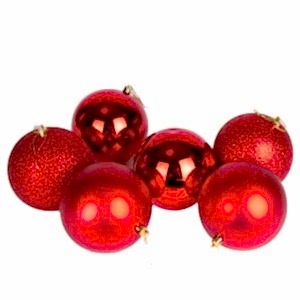 Yılbaşı Topu, Simli Mat Parlak, Kırmızı - 6'lı Set, 10 cm