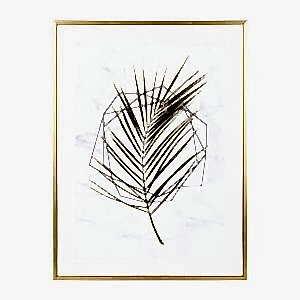 Kanvas Tablo, Palmiye Yaprağı, Gold Renk Ahşap Çerçeveli, Gold Kabartmalı, Gold-Beyaz - 45x2,5x60 cm